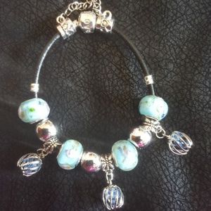Charm Bracelet Turquoise Color Murano Beads